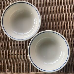 Set of 2 Corelle Sandstone Navy Band Berry Dishes
